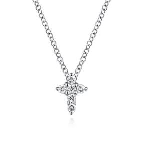 14K White Gold Diamond Cross Necklace