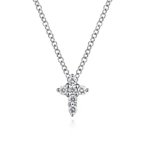 14K White Gold Diamond Cross Necklace