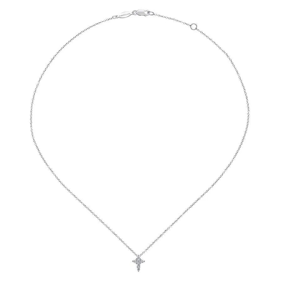 14K White Gold Diamond Cross Necklace