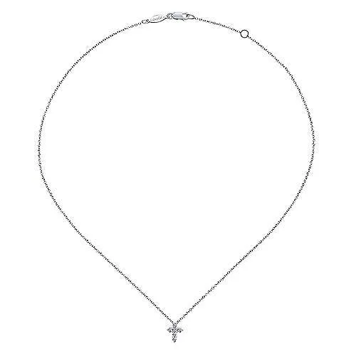 14K White Gold Diamond Cross Necklace