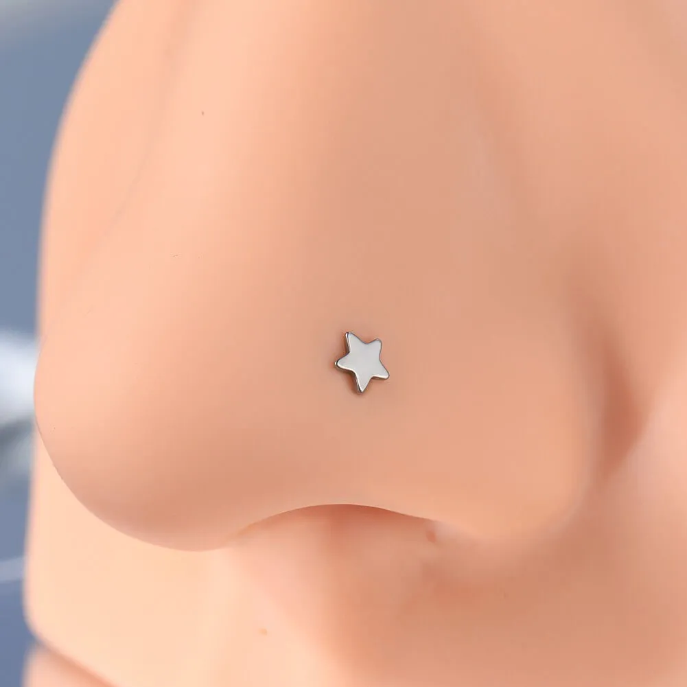 20G Titanium Star Threadless Push Pin Nose Screw Stud Nostril Ring