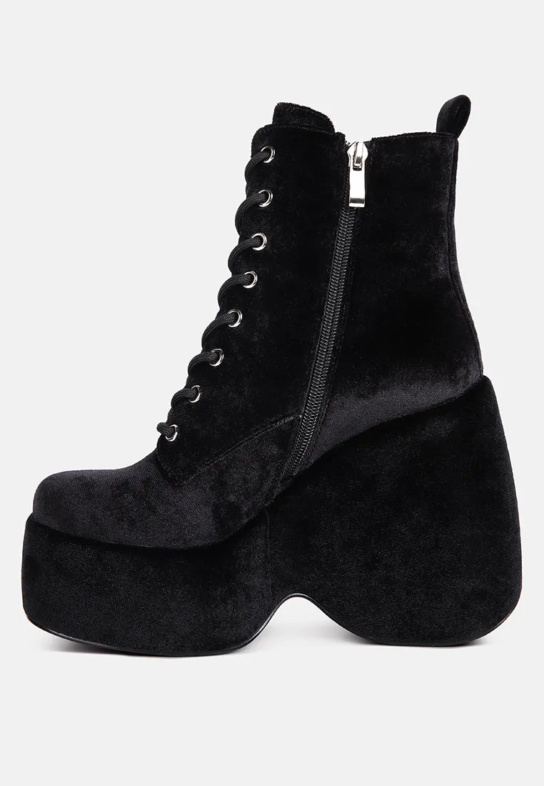 ASHCAN Black High Platform Velvet Ankle Boots