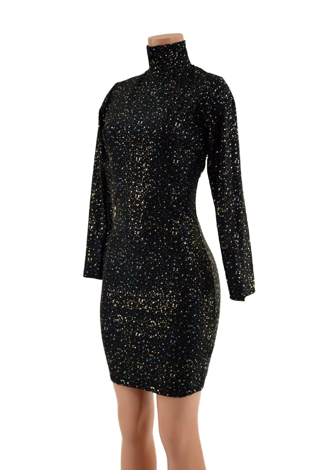 Backless Star Noir Bodycon Dress with Snap Back Turtleneck