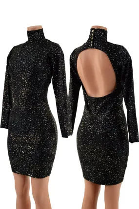 Backless Star Noir Bodycon Dress with Snap Back Turtleneck