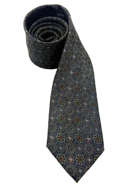 Brown Tile Print Silk Tie