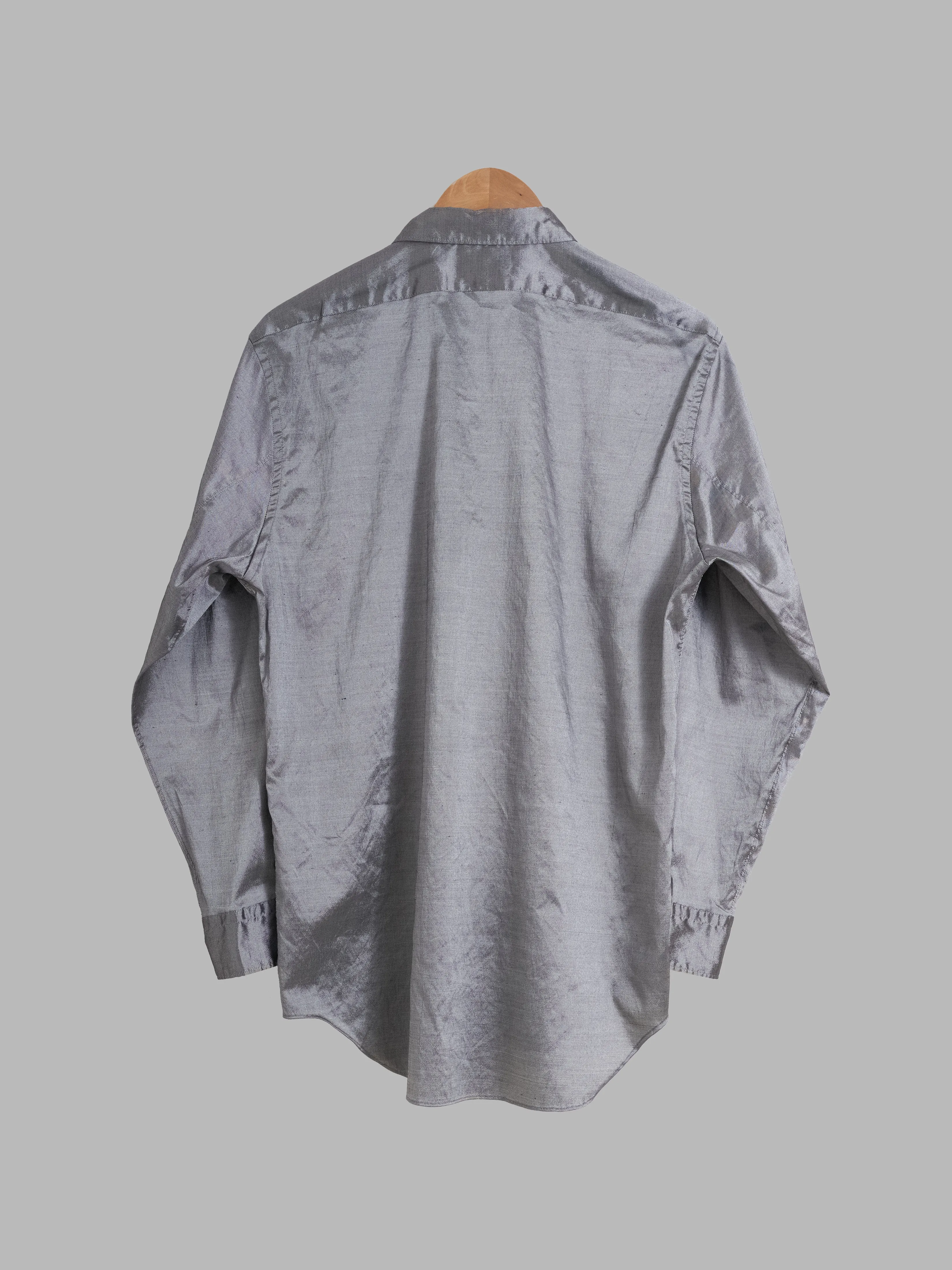 Comme des Garcons Homme Plus 1997 silver poly silk shantung wide placket shirt M