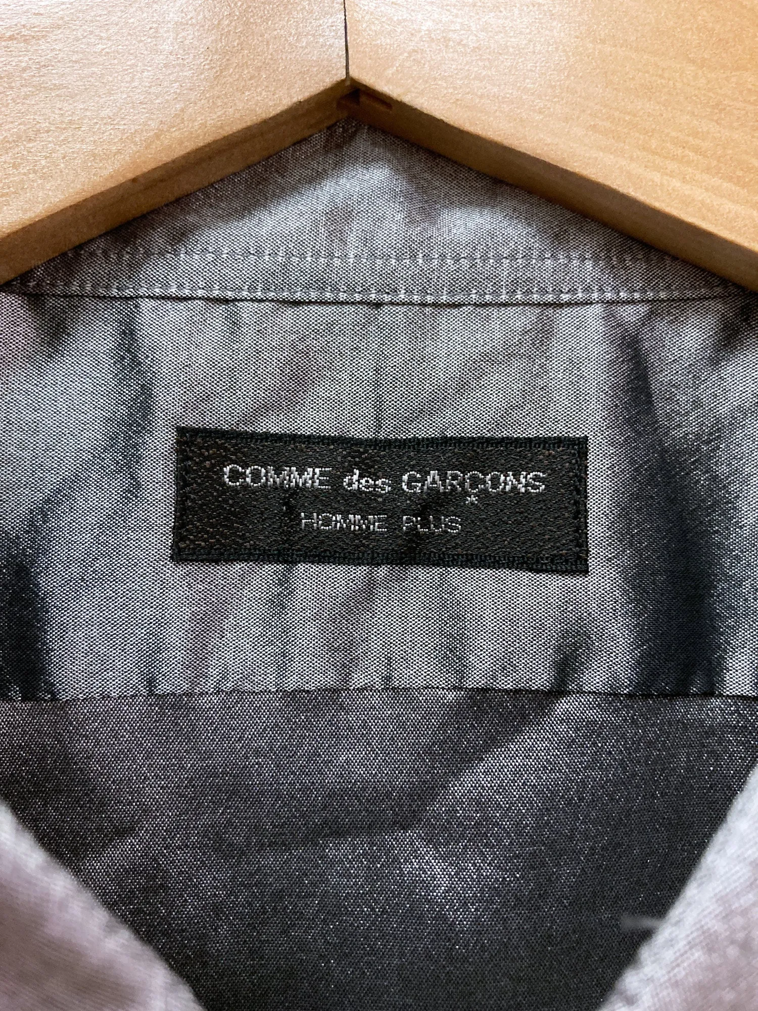 Comme des Garcons Homme Plus 1997 silver poly silk shantung wide placket shirt M