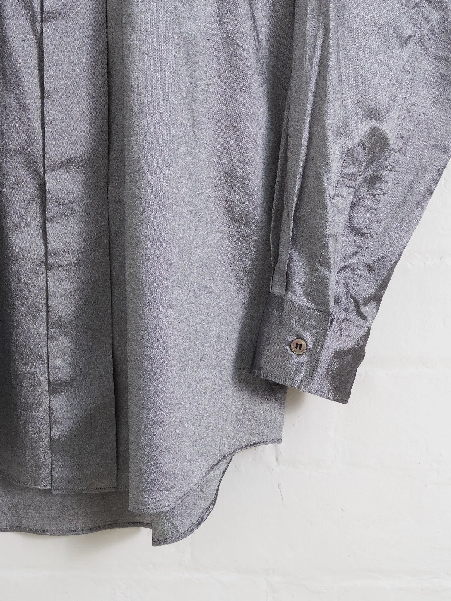 Comme des Garcons Homme Plus 1997 silver poly silk shantung wide placket shirt M