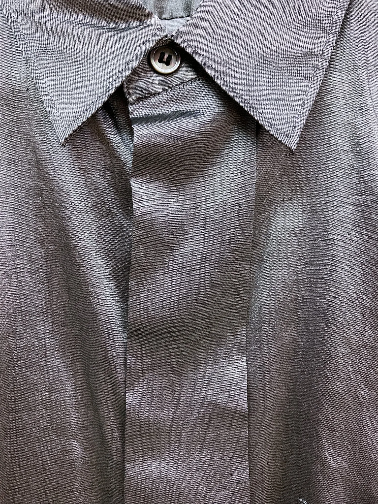 Comme des Garcons Homme Plus 1997 silver poly silk shantung wide placket shirt M