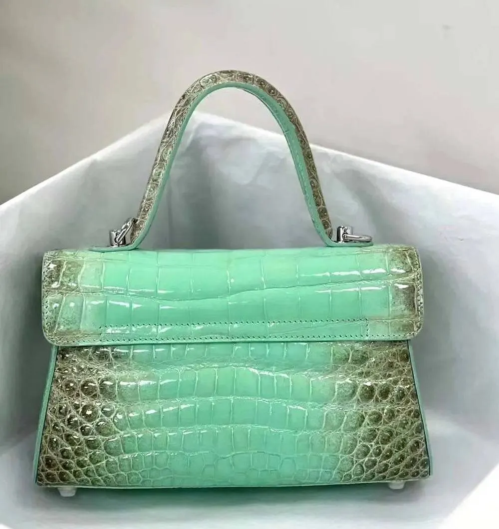 Crocodile Leather Top Handle Cross  Body Bag Mini