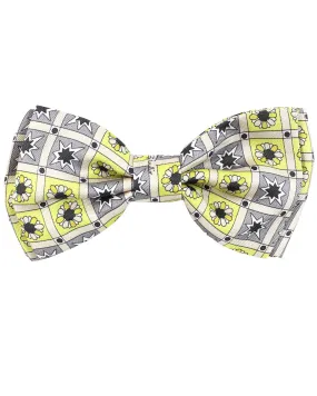 Emilio Pucci Silk Bow Tie Gray Bright Yellow Floral Geometric Pre-Tied SALE