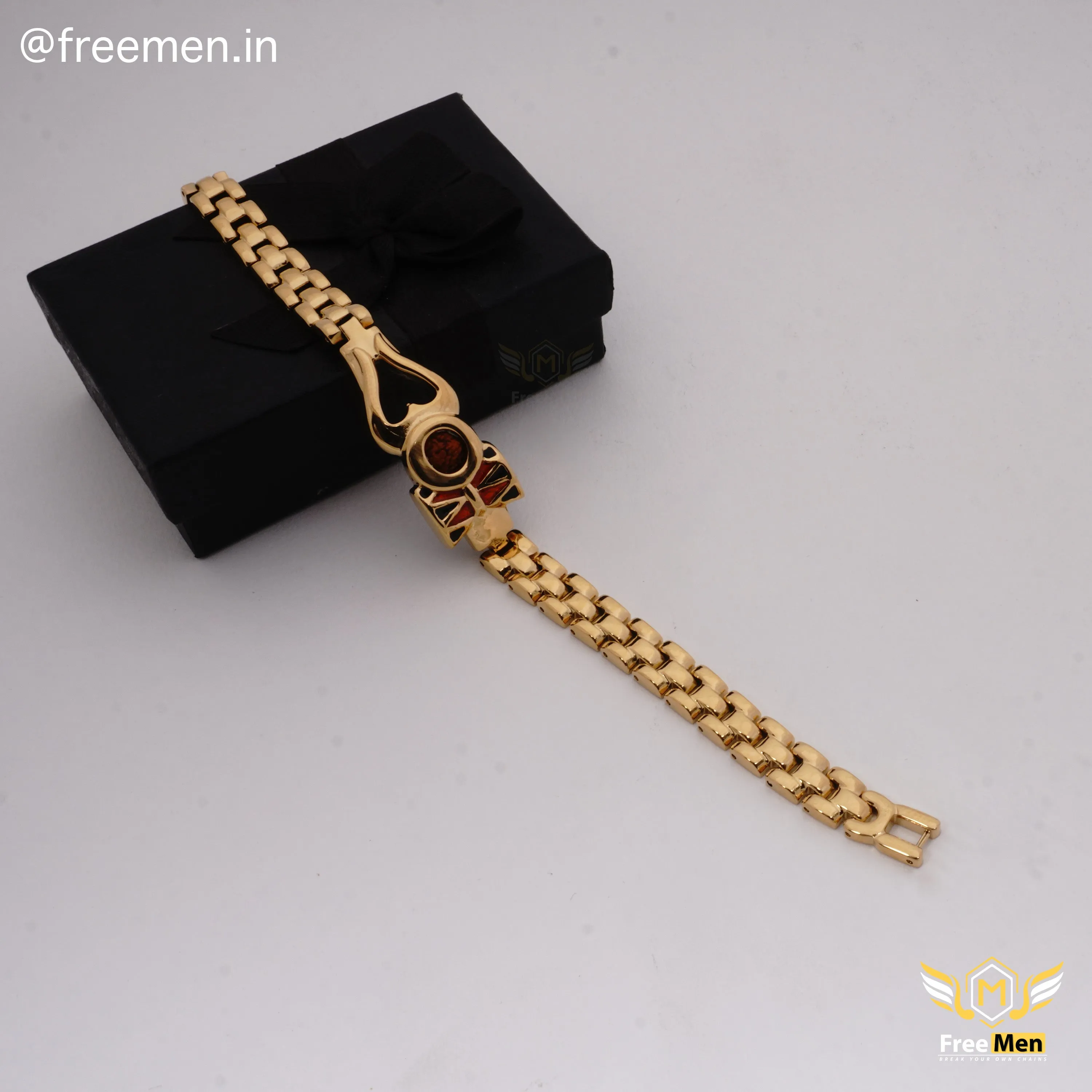 Freemen Heavy Duty Golden Trishul Damru Bracelet For Men - FM143