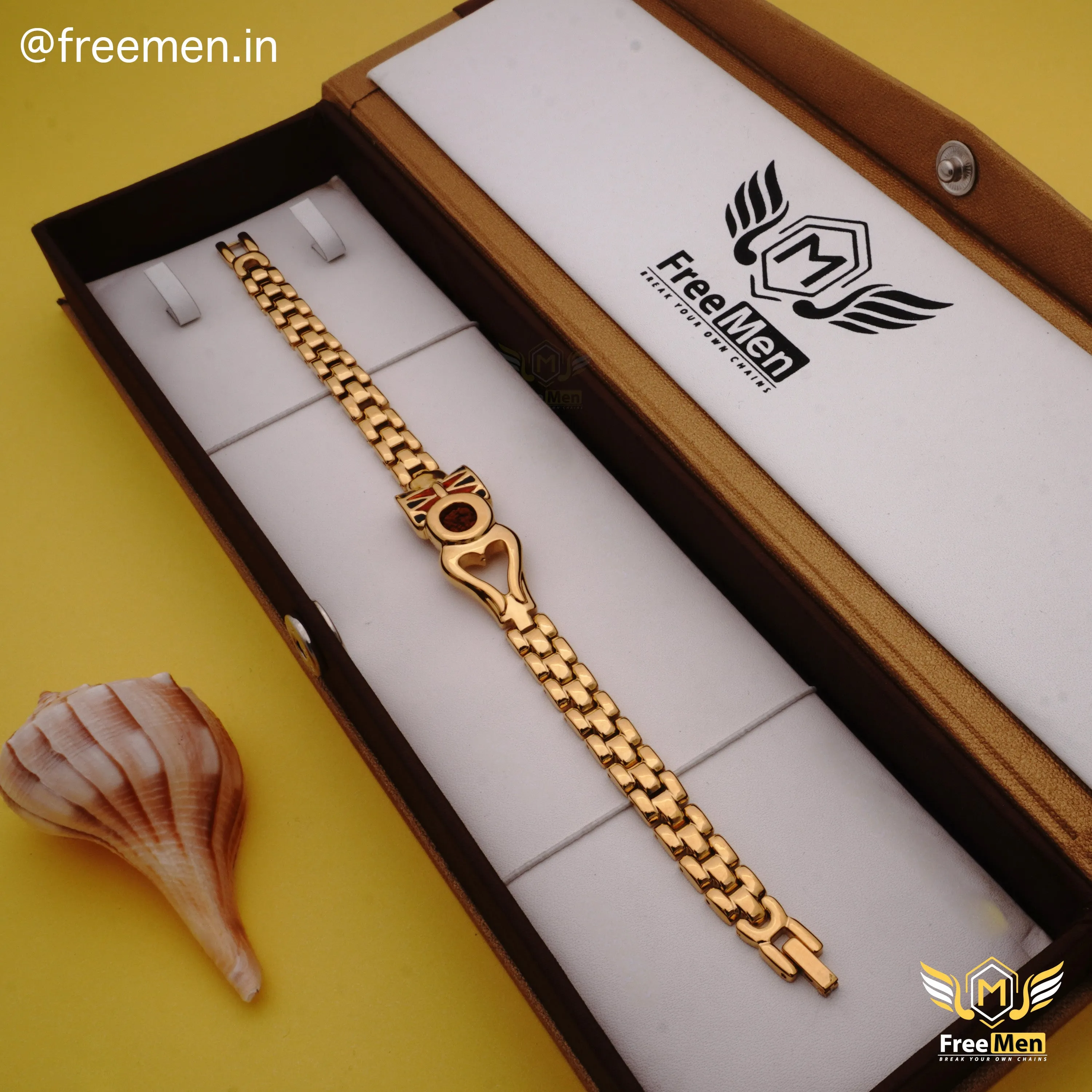 Freemen Heavy Duty Golden Trishul Damru Bracelet For Men - FM143