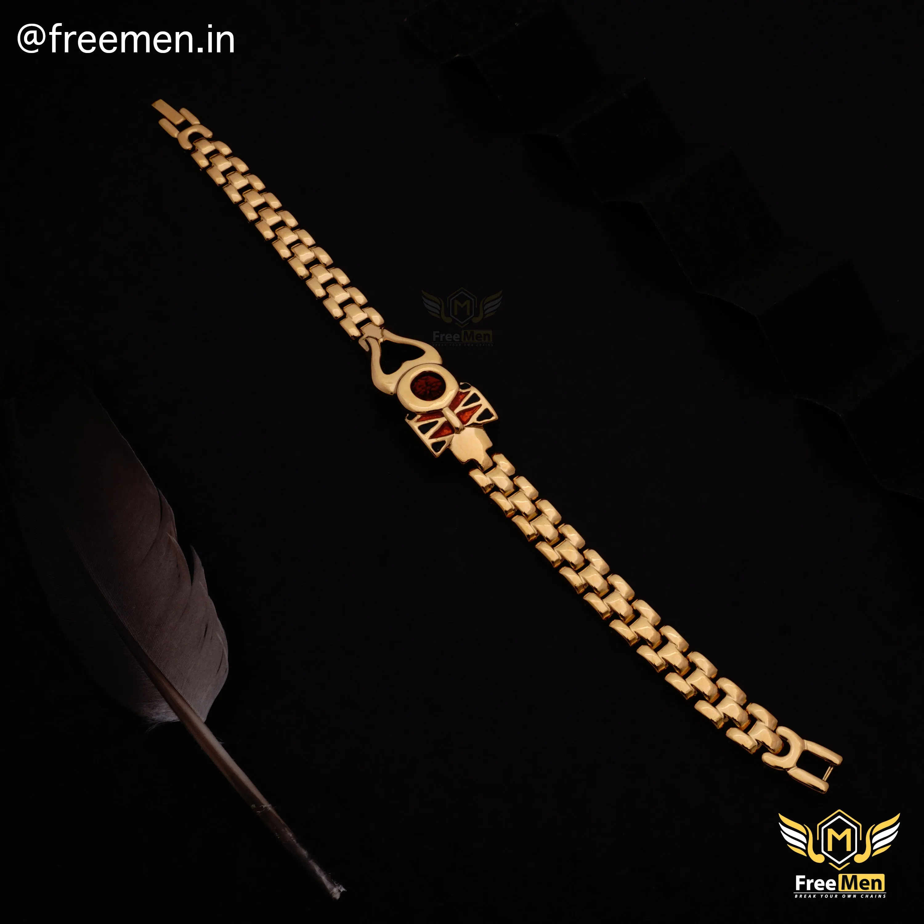 Freemen Heavy Duty Golden Trishul Damru Bracelet For Men - FM143