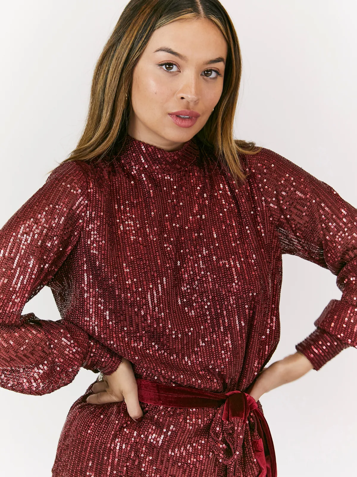 Hannah Sequin High Neck Mini Dress / Mulberry