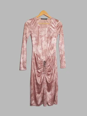 Jean Colonna pink floral print long sleeve dress with drawstring waist detail