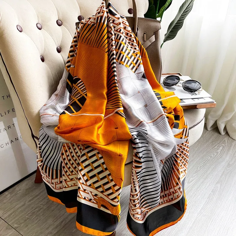 Luxury Brand 2022 Silk Scarf Women Large Shawls Pashmina Hijab Foulard Echarpe Design Print Lady Beach Stole Head Scarves