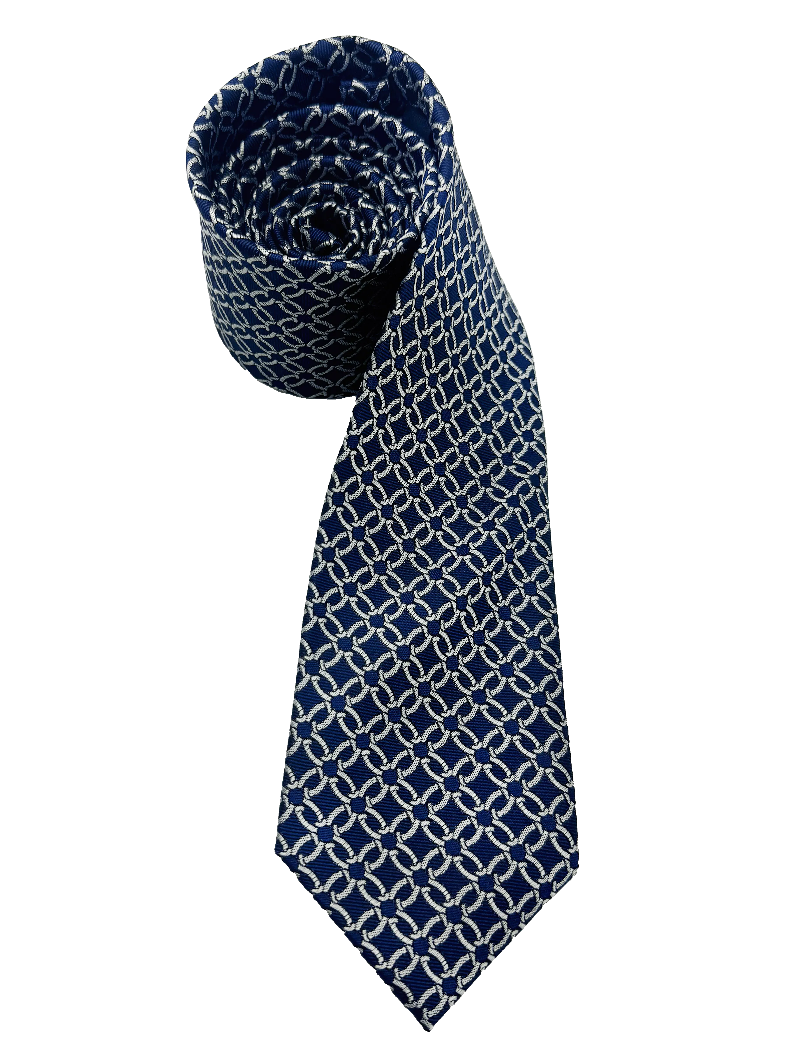 Navy Chainmail Print Silk Tie