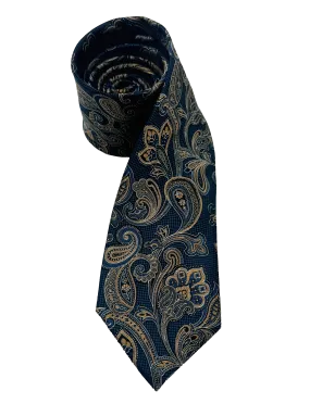 Navy Orange Paisley Print Silk Tie