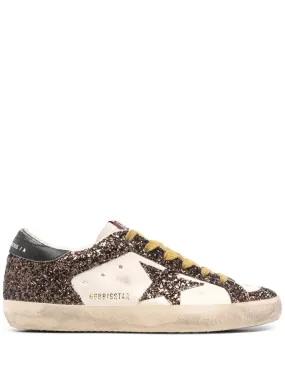 SUPER-STAR WHITE/BROWN SNEAKERS WITH GLITTER