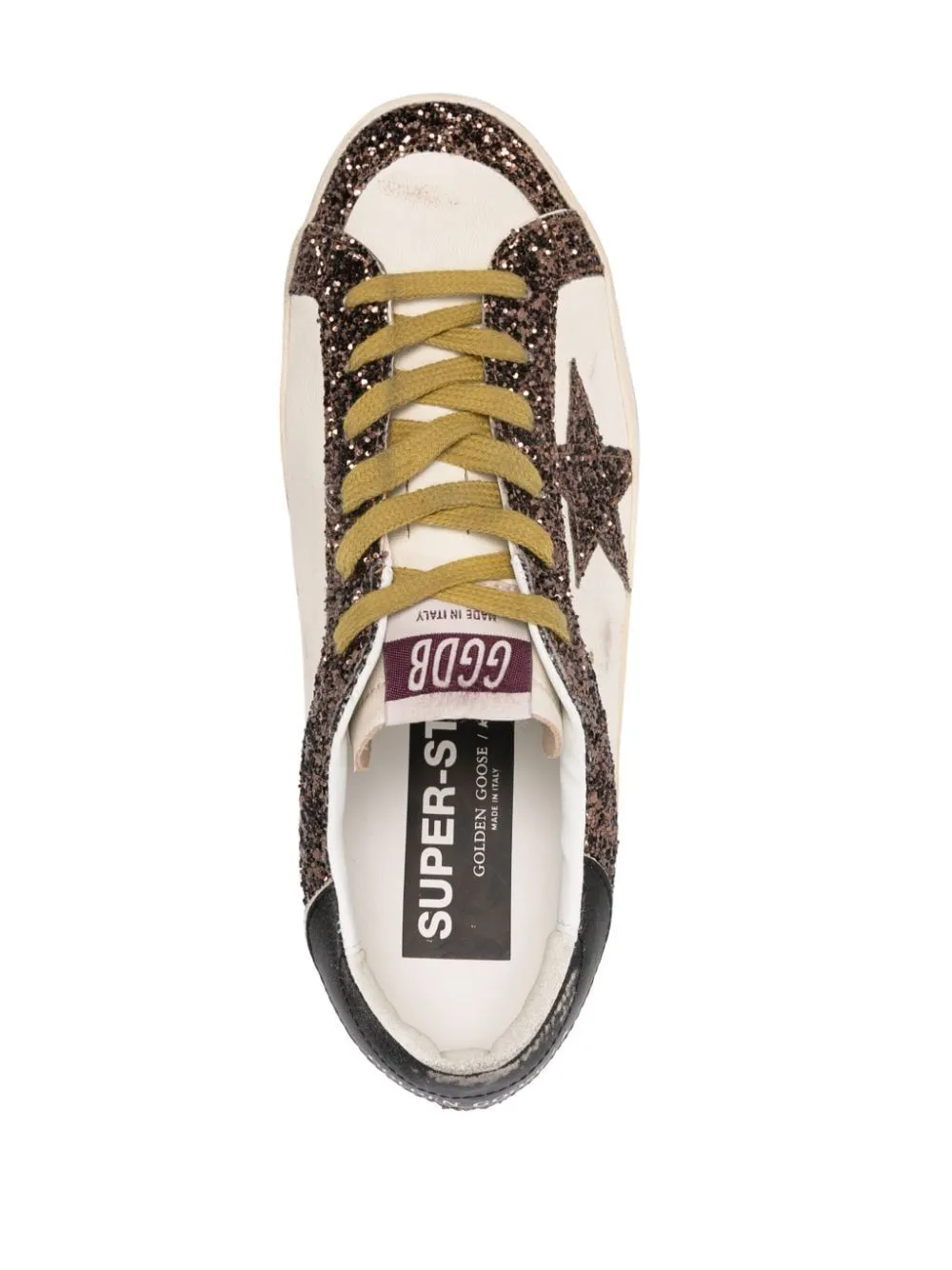 SUPER-STAR WHITE/BROWN SNEAKERS WITH GLITTER