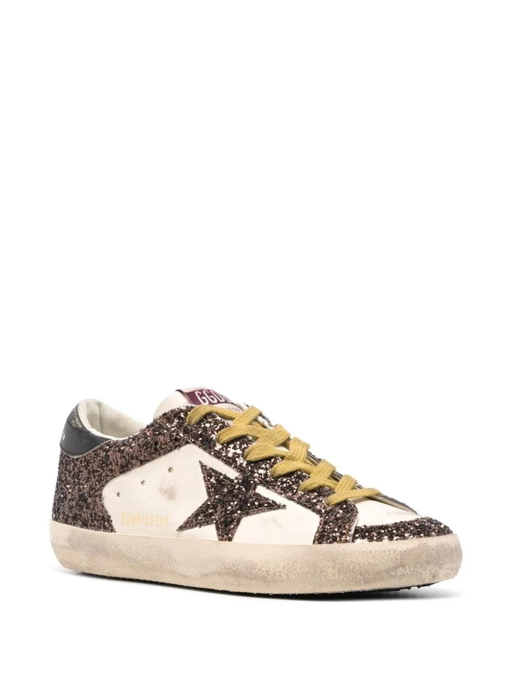 SUPER-STAR WHITE/BROWN SNEAKERS WITH GLITTER