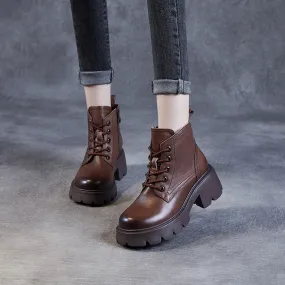 Women Classic Soft Leather Chunky Platform Boots